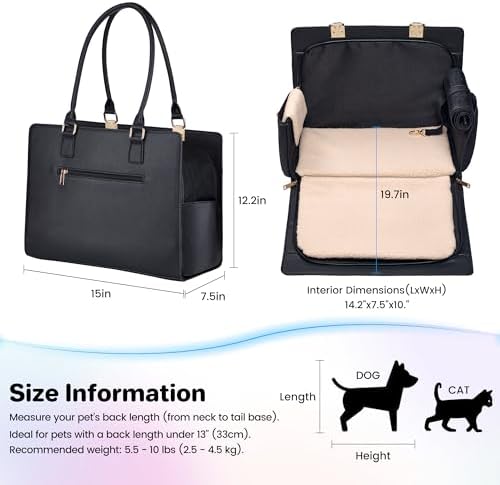 Dog Purse Carrier for Small Dogs, Stylish Foldable Pet Carrier Purse Tote Bag with Washable Cushion & Safety Leash, Airline Approved Puppy Travel Bag with Pockets (Black)