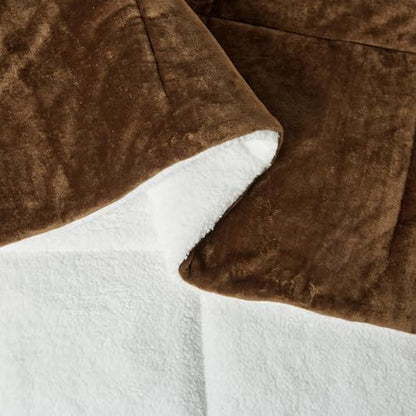 Amazon Basics Reversible Sherpa Comforter Set with Pillow Sham, Brown/White, King Size, Warm, Machine Washable
