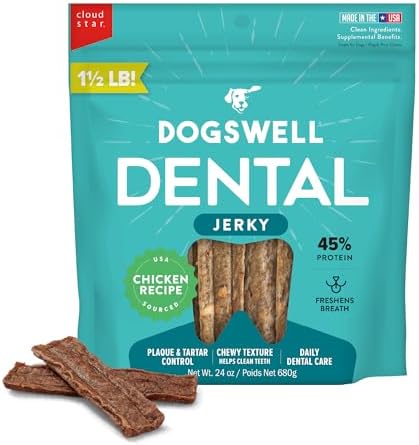 DOGSWELL Dental Jerky Dog Treats, Chicken, All Life Stages, 24 oz.