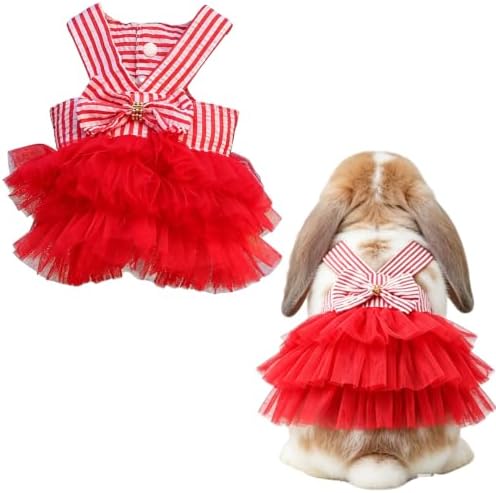 Bunny Dress Rabbit Tutu Skirt Holiday Outfit for Ferret (Red,M)