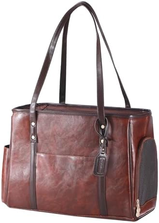Fashion Dog Carrier Purse, Premium Leather Cat Carrier Bag, Airline Approved Soft Sided Pet Travel Tote Bag with Pockets Coffee