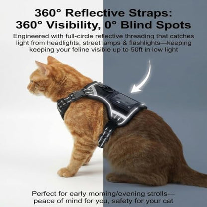 Luxelle Escape-Proof Cat Harness and Leash Set – Adjustable No Pull Soft Vest with 360° Reflective Straps, Built-in Pocket & Wrist Strap, Breathable Mesh Outdoor Harness
