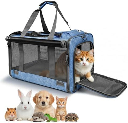 Pet Carrier for Medium-Small Cats, Collapsible Cat Carrier and Soft-Sided Pet Carrier for Medium Big Cats and Puppy Up to 17lbs, 2-Way Entry with Privacy Cover, Travel Bag L18.12”X11.81”X11.81”