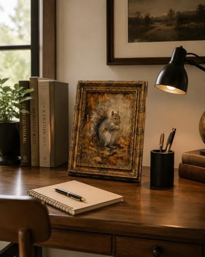 Framed Vintage Style Wall Art Rustic Forest Animal Whimsical Squirrel Canvas Print Farmhouse Decor for Bedroom or Living Room 8x10 Inches Suitable for Hanging or Tabletop Display