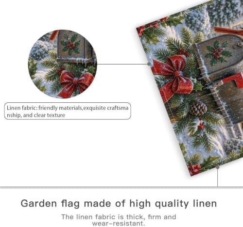 Merry Christmas House Flag 28x40 Inch Cardinal Pair Snowy Mailbox Holly Berry Pinecone Wreath Classic Winter Outdoor Yard Lawn Front Porch Welcome Double Sided Banner Decor