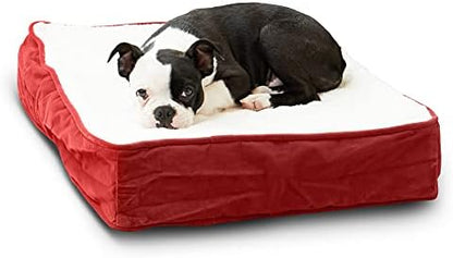 Happy Hounds Oscar Rectangle Orthopedic Foam Sherpa Dog Bed, Extra Small (24 x 18 in.), Red