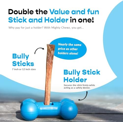 7" Thick Bully Sticks (5 Pack) with Bully Stick Safety Device - No Choking/All Natural Pizzle Sticks and Bully Stick Holder