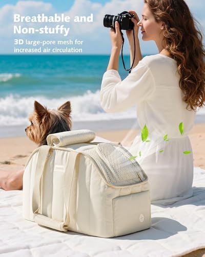 Pecute Dog Purse Carrier, Lightweight Dog Carriers for Small Dogs,Cream