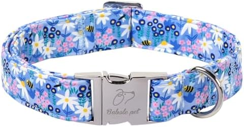 Floral Dog Collar, Cute Blue Wildflowers Dog Collars - Soft Adjustable Spring Summer Everyday Collars for Small Medium Large Dogs, Cottagecore Bloom Dogs Collar S