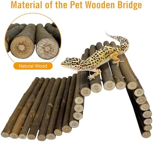 Hamiledyi 13.8" L x 7.9" W Wooden Reptile Bridge Ladder Climbing Toy Natural Hideout Tunnel Ramp for Lizards Gecko Spiders Snakes Tortoise