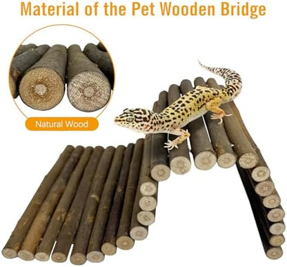 Hamiledyi 13.8" L x 7.9" W Wooden Reptile Bridge Ladder Climbing Toy Natural Hideout Tunnel Ramp for Lizards Gecko Spiders Snakes Tortoise