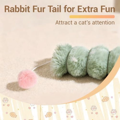 3 Pack Long Cat Kicker Toys with Catnip, 14.5 Inch Plush Caterpillar Cat Toys for Indoor Cats, Interactive Kicker Toys with Rabbit Fur Tail for Biting and Play