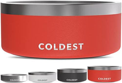 Coldest Dog Bowl - Anti Rust Metal, Non Slip, 3 Layers Insulated Stainless Steel Dog Bowls - Spill Proof & Heavy Duty - Water Bowl for Dogs, Cats & Pets, Dish Washer Safe (100 oz, Crimson Red)