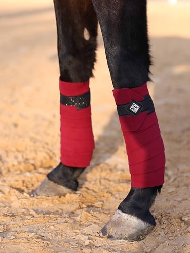 4/Pack Polo Wraps for Horses Soft Breathable Fleece Polo Bandages Horse Leg Wraps w/Bling for Stable Use, Training -Red L