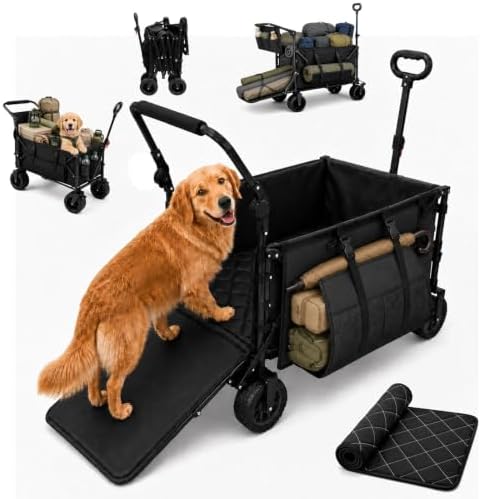 Foldable Dog Wagon for Medium & Large Dogs with Drop-Down Tailgate