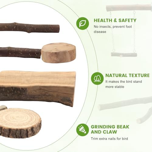 8-Piece Natural Wood Perches, Swing & Rope Set for Bird Cages