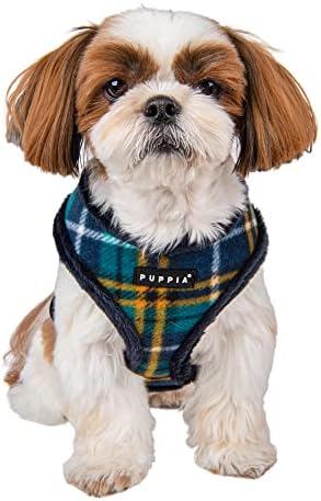 Puppia Norman Dog Harness Over-The-Head Warm Winter Checkered Pattern Adjustable Chest for Small and Medium Dog, Navy, Small