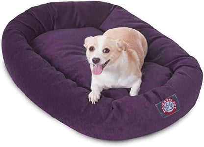 Majestic Pet Micro Velvet Dog Bed 32 Inch Medium Round, Washable, Aubergine