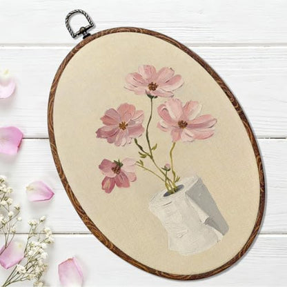Funny Bathroom Oval Framed Wall Art, Toilet Paper Floral Canvas Art Wall Decor，Minimal Botanical Bathroom Hanging Decor Painting Artwork for Home Bedroom Living Room Office Toilet 8.3x12inch