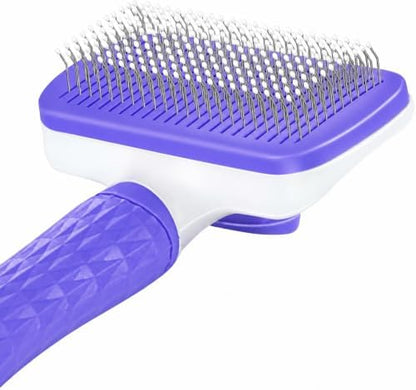 Pet Grooming Brush for Cats & Dogs, Self-Cleaning Undercoat Deshedding & Massage Tool, Purple