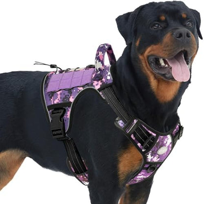 Auroth Tactical Dog Harness for Small Medium Large Dogs No Pull Adjustable Pet Harness Reflective K9 Working Training Easy Control Pet Vest Military Service Dog Harnesses (L, Purple Camo)