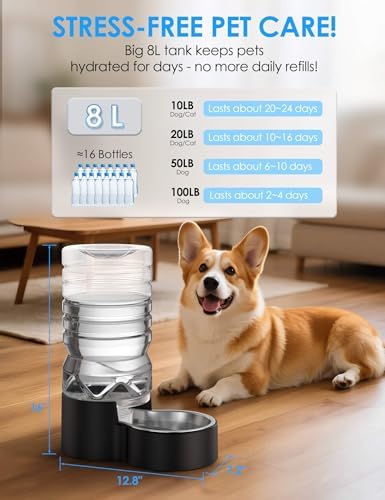 Heouvo 2.1 Gallon Automatic Dog Water Dispenser (8L-Black)