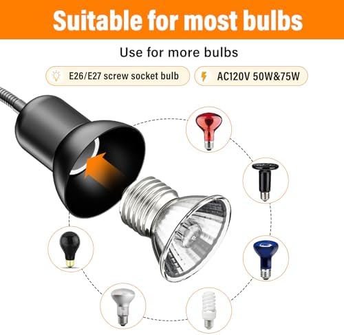 TFNN Reptile Heat Lamp, Heat Lamp with Clamp, UVA UVB Reptile Light with Intelligent Cycle Timer for Turtle, Bearded Dragon, Lizard and More, 2 Bulbs 50W+75W