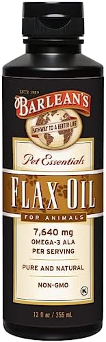 Barlean's Flaxseed Oil for Animals, Pet Essential Liquid Omega 3 Fatty Acids Cat and Dog Oil Supplements for Skin and Coat, Omega 3 for Dogs, Cats and Other Pets, 12 oz