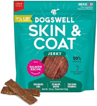 DOGSWELL Skin & Coat Jerky Dog Treats, Salmon, 18 oz. Pouch