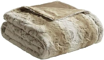 Madison Park Zuri Faux Fur Reversible Throw Blanket, 50 x 60 in, Sand