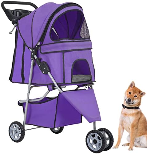 BestPet | 3-Wheel Foldable Pet Stroller | Purple | Lightweight & Portable