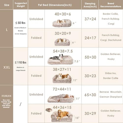 EHEYCIGA Orthopedic Foldable Human Dog Bed - 72x44x11, Faded Brown