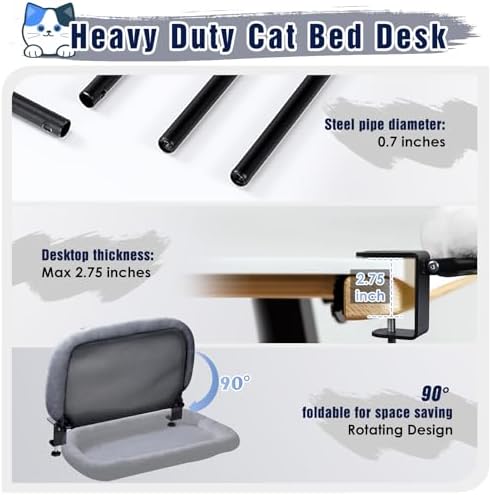 IPOW Heavy Duty Steel Frame Supports up to 50lbs Cat Desk Bed Space-Saving 90°Foldable with Soft Ultra-Plush Faux Fur for Small Medium Large Cats