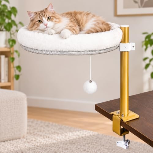 Cat Desk Bed Clamp-On Hammock, 360 Rotating Perch for Desk, Chair & More