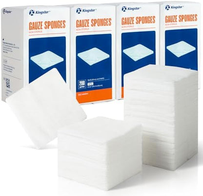 Kingstar 4x4 Inch Gauze Sponges 8-Ply, 800 Count (4 Packs of 200)