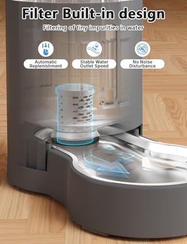 JUNSPOW Cat Water Dispenser with Filter and Stainless Steel Bowl (4L Grey)