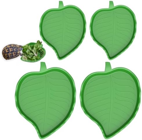 Pawfly 4 Pcs Leaf Reptile Water Dish, Reptile Water Bowl, Tortoise Habitat Accessories, Bearded Dragon Water Bowl, Pet Food Feeding Plate for Turtle Small Snake Lizard, 2 Sizes