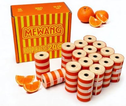 MEWANG Poop Bags for Dogs,Leak-Proof & Durable Pet Waste Bags, 9"x13", Citrus scented, Suit for Large, Medium, and Small Dogs, Cats, and Other Pets, 240 Count (orange)
