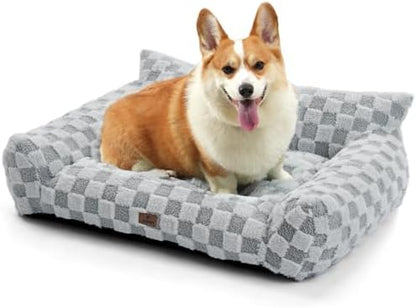 ABCPET Large Dog Bed Sofa, Fluffy Pet Bed for Medium and Large Dogs, Supportive Dog Couch Sofa for Dogs, Pet Sofas with Washable Cover & Non-Slip, 38 inch, Grey