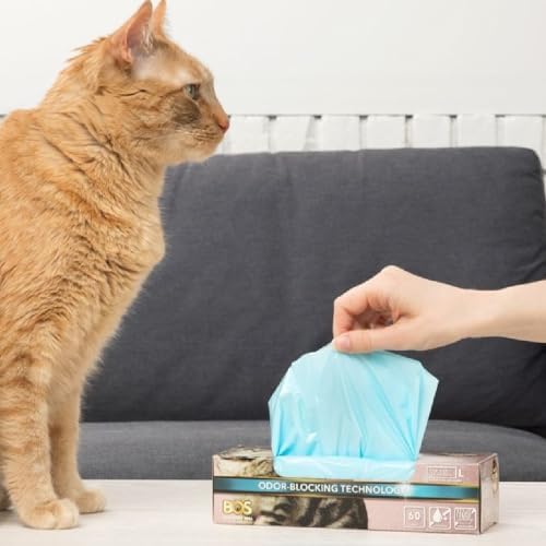 Best Odor-Sealing Cat Poop Bags, BOS for Pet Waste & Kitty Litter - Disposal Bags - Scent & Smell Free (60 bags) [Size: L, Color: Light blue] NOT a litter box liner (Pack of 2)