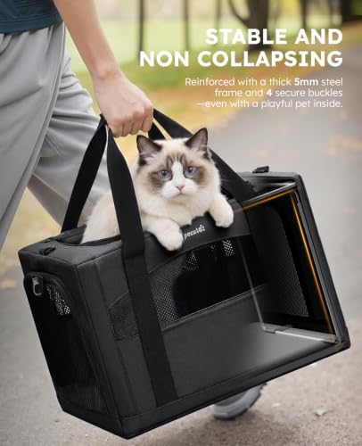 Pecute Cat Carrier Stable, Pet Carrier with Privacy Partition,Dark Gray