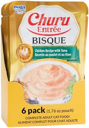 INABA Churu Entree Bisque Wet Cat Food, Chicken Tuna, 6ct