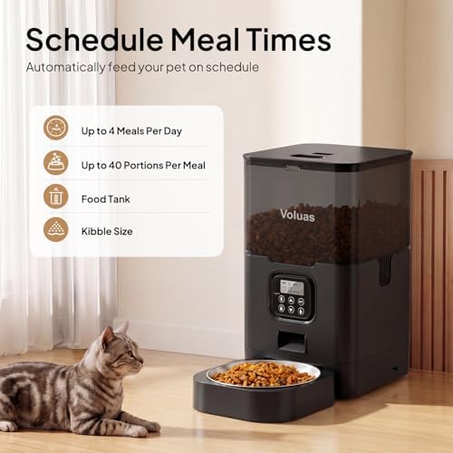 VOLUAS Automatic Cat Feeder, 6L Timed Dry Food Dispenser for Cats & Dogs