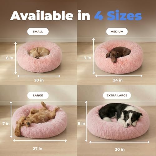 Best Pet Supplies Round Calming Dog Bed for Small, Medium & Large Dogs, Plush Donut Cuddler Pet Bed w/Raised Rim for Head, Neck Support, Anti-Slip Bottom Washable Bed - Pink, 27 x 27 x 7.5