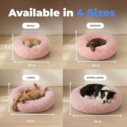 Best Pet Supplies Round Calming Dog Bed for Small, Medium & Large Dogs, Plush Donut Cuddler Pet Bed w/Raised Rim for Head, Neck Support, Anti-Slip Bottom Washable Bed - Pink, 27 x 27 x 7.5