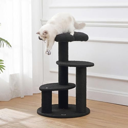 Poppy 29" 3-Tier Modern Flower Cat Tree Tower with Jute Scratching Posts, Weighted Base, Plush Platforms and Dangling Toy, Whimsical Activity Center, Grey/White CTR1007C