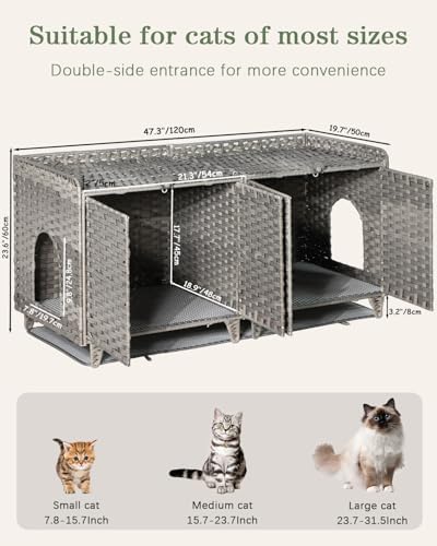 SETVSON Cat Litter Box Enclosure for 2 Cats, Double Room Cabinet, Gray