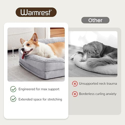 Orthopedic Dog Beds for Medium Size Dogs, Waterproof Egg-Crate Foam Pet Couch Bed with Soft Sides, Non-Slip Dog Sofa with Fleece Removable Washable Cover, 35"L Supportive Pet Sofa, Light Grey
