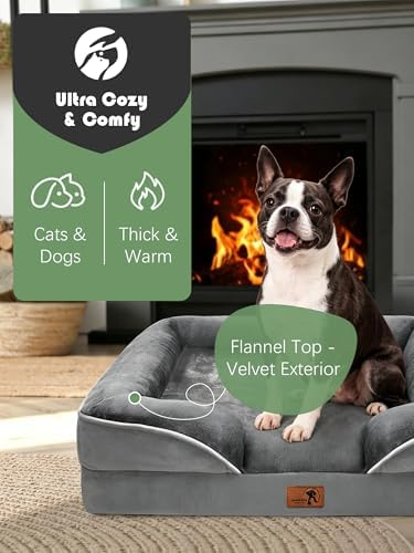 Spotted Play Orthopedic Dog Bed with Sides - Dog Sofa Beds for Small Dogs, Supportive Foam Pet Couch Bed with Washable Removable Cover, Waterproof Lining and Non-Slip Bottom, Grey - S