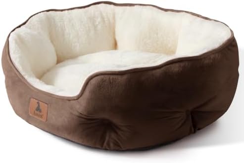 Asvin Small Dog Bed for Small Dogs, Cat Beds for Indoor Cats, Pet Bed for Puppy and Kitty, Extra Soft & Machine Washable with Anti-Slip & Water-Resistant Oxford Bottom, Brown, 20 inches